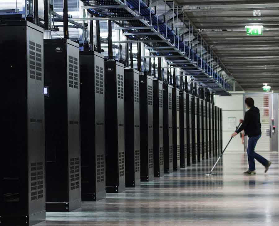 Cleaned row of work stations in an office