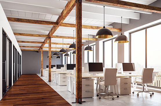 Cleaned row of work stations in an office